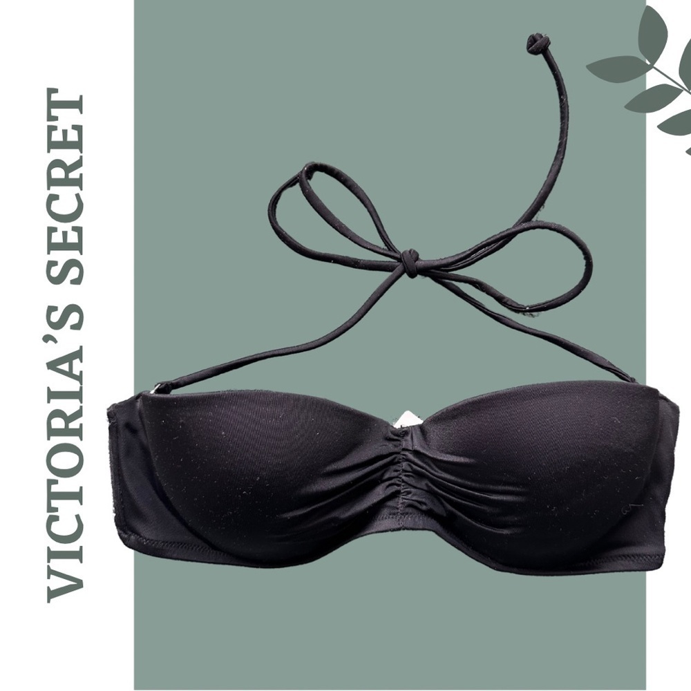 🛍️3/$40 Victoria's Secret Black Bandeau Bikini Top Neck Tie Size 34C
